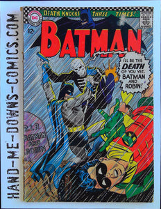 Batman 180 - 1966 - Fair/Good  Cover by Gil Kane, inks by Murphy Anderson. Death Knocks Three Times! - story by Robert Kanigher, art by Sheldon Moldoff (as Bob Kane), inks by Joe Giella. Cover price $0.12
