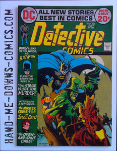 Detective Comics 425 - 1972 - Very Good  First 20-cent cover price. Cover by Bernie Wrightson. "The Stage Is Set... for Murder!!," story by Denny O'Neil, art by Irv Novick, inks by Dick Giordano; "Open-and-Shut Case!," story by Frank Robbins, art by Don Heck; Jason Bards backup story. Editorial on the price of DC Comics. Cover price $0.20