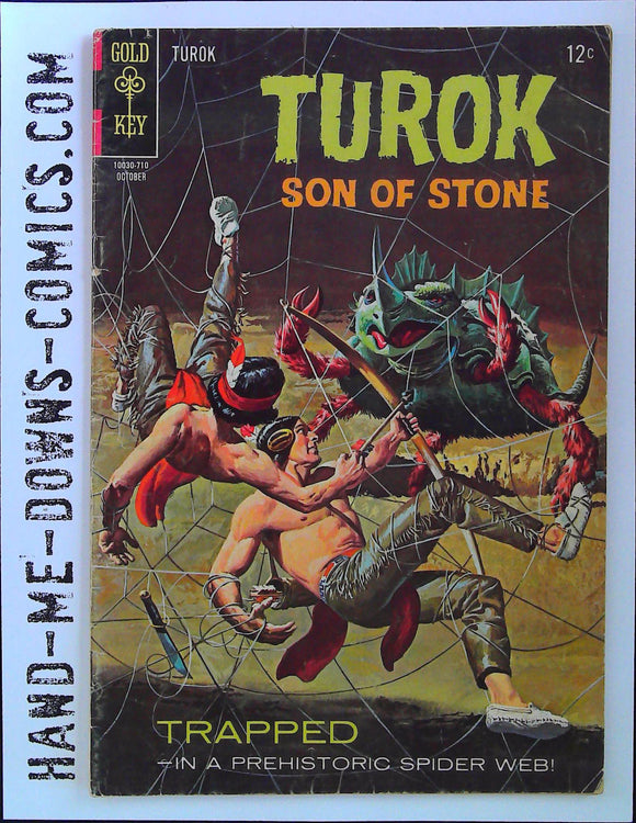 Turok Son of Stone 59 - 1967 - Very Good  Number 10030-710, October. Issue 59. The Web of Danger.  The Kanapoi Hominid - text story. Young Earth: The Loner. The Monsters' Lair. Several pages of Gold Key Club Comics features. Cover price $0.12