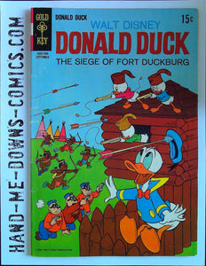 Walt Disney's Donald Duck 127 - 1969- Very Good  Number 10030-909, September. Issue 127. Cover by Tony Strobl. Stories by Vic Lockman and others unknown. Art by Tony Strobl, Kay Wright, John Carey, Steve Steere and Larry Mayer. Donald Duck: The Siege of Fort Duckburg. Goofy: The Destroyer. Top Trail-Marker - text story. Donal Duck: Bird-Bothered Hero. Several pages of Gold Key Club Comics features. Cover price $0.15