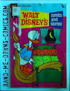 Walt Disney's Comics and Stories 362 - 1970 - Fair/Good  Issue 362. Donald Duck: Reprinted Story. Scamp: Having a Ball. Chip 'n' Dale: Windup Finders. Mickey, Minnie and Pluto: Pluto's Problem text story. Mickey Mouse: The Sign of the Scorpion. Several pages of Gold Key Club Comics features. Cover price $0.15