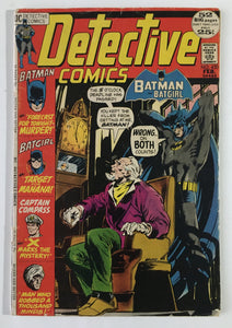 Detective Comics 420 - 1972 - Batman - Good/Very Good  52-Page Giant. Cover by Neal Adams "Forecast for Tonight... Murder!," story and art by Frank Robbins; "Target for Mañana!," storyby Frank Robbins, art by Don Heck; "X Marks the Mystery!," story by Otto Binder, art by Joe Certa, (Reprinted from Detective Comics #215). "The Man Who Robbed a Thousand Minds," art by Mort Meskin, (Reprinted from Gang Busters #57). Cover price $0.25